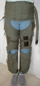 G-suit Front - Model CSU-13B/P - also known as anti-g suit or anti-gravity garment usually worn by military fighter pilot - inflated and shown for medical use